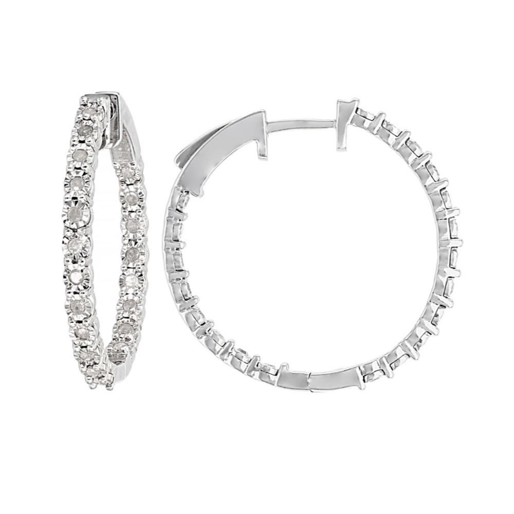 White Diamond Rhodium Over Sterling Silver Hoop Earrings 0.50ctw